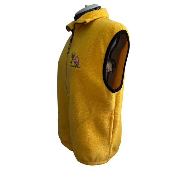 Vtg Polar Graphics Yellow Zip Fleece Vest M Embroidered Hummingbird & Flowers - Picture 2 of 7